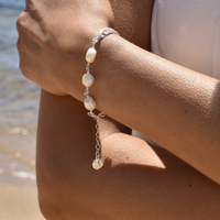 Louve Freshwater Pearl Dual Chain Bracelet (Silver)
					