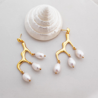 Esmese Artisan 24K Coral Pearl Drop Earrings
					
