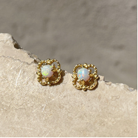 Aeliana Dainty Opal Stud Earrings (Gold)