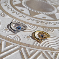 Adiva Artisan Evil Eye Wrap Open Ring (Silver)
					