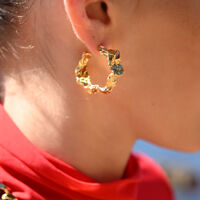 Dejouer 24K Sculptured C Hoop Earrings