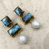 La Pierre Labradorite Crystal Pearl Drop Earrings