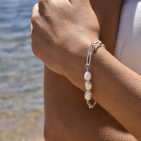 Anouk Freshwater Pearl Dual Chain Bracelet (Silver) image