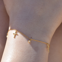 Adina Fine Diamante Cross Charm Bracelet (24K Gold) image