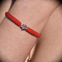Sacha Pave Hamsa Hand Bracelet (Silver Charm Red String) image