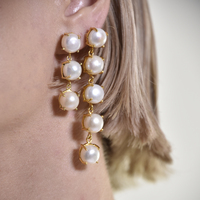 Lyanna 22K Premium Pearl Drop Earrings (3 Pearls) image