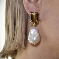 Carlotta 24K Baroque Pearl Drop Earrings (Tiger Eye) image