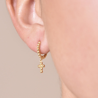 Adina Beaded Dainty Cross Drop Earrings (Gold Vermeil) image