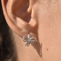 Liana Bow Tie Hoop Earrings (Silver)