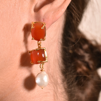 Carmine Carnelian Quartz Pearl Drop Earrings image