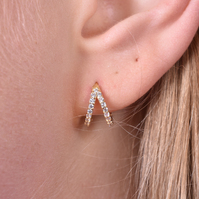 Elaina Dainty CZ Twin Hoop Earrings (Gold) image