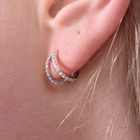 Elaina Dainty CZ Twin Hoop Earrings (Silver) image