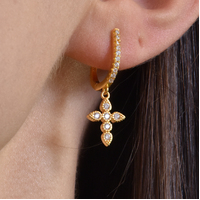 Charbel Fine Diamante Cross Drop Earrings image