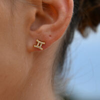 Gemini Artisan Zirconia Pavé Stud Earrings (Gold) image