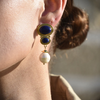 Odette Lapis Lazuli Pearl Drop Earrings (Gold) image