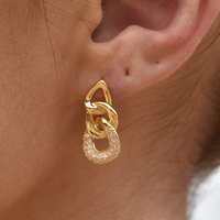 Clarette Luxury Diamante Link Chain Earrings (Gold Vermeil) image