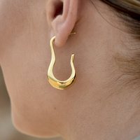 Franca Elongated Gold Bowl Earrings image