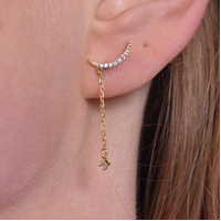 Ariella Dainty Moon String Mismatching Earrings (Gold) image