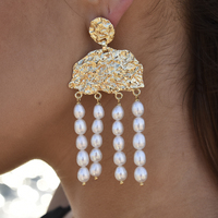 Jacinthe Luxury 24K Sculpture Pearl Drop Earrings image