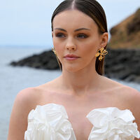 Jolean Sculptured Flower Statement Earrings (Gold) image