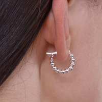 Bryn Beaded Silver Huggie Earrings image