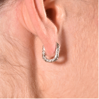 Elma Textured Dainty Huggie Earrings - Silver image