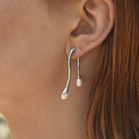 Alique Wavy Line Pearl Drop Earrings (Silver) image