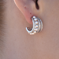 Capuchine Luxury Diamante Pearl Curve Earrings image
