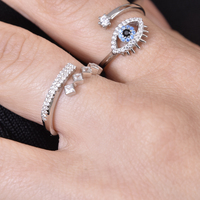 Adiva Artisan Evil Eye Wrap Open Ring (Silver) image