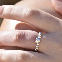 Lya Beaded Silver Heart Ring (Stretchable) image