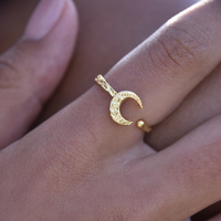 Chandra Artisan Crescent Moon Open Ring (Gold Vermeil) image