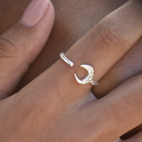 Chandra Artisan Crescent Moon Open Ring (Silver) image