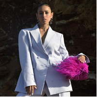 Vivant Beaded Ostrich Fur Bag (Vivid Magenta)