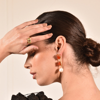 Carmine Carnelian Quartz Pearl Drop Earrings