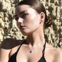 Delja Dainty Zircon Heart Huggie Earrings (Silver)