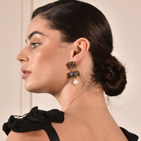 La Pierre Labradorite Crystal Pearl Drop Earrings