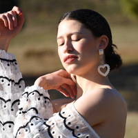 Iris Pearly Heart Drop Earrings (My ears are pierced)