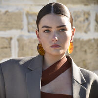 Raya Bold Arc Resin Drop Earrings (Caramel Brown)