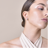 Adelyn Art Deco Textured  Huggie Earrings (Silver)