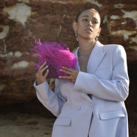 Vivant Beaded Ostrich Fur Bag (Vivid Magenta)