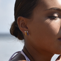 Gabriela Diamante Enamel U Huggie Earrings (Blue)