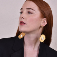 Florence Luxury 24K Gold Dangle Earrings Clear Quartz (my ears are pierced)