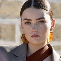 Raya Bold Arc Resin Drop Earrings (Caramel Brown)