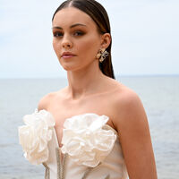 Jolean Sculptured Flower Statement Earrings (Silver)