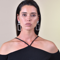Gemette Rectangular Rhinestone Catwalk Earrings (my ears are pierced)