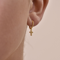 Adina Beaded Dainty Cross Drop Earrings (Gold Vermeil)