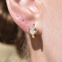 Delja Dainty Zircon Heart Huggie Earrings (Gold)