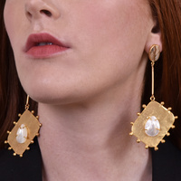 Florence Luxury 24K Gold Dangle Earrings Clear Quartz (my ears are pierced)