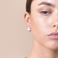 Olli Textured Sculpture Huggie Earrings (Silver)