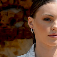 Marlowe Artisan Shard-Edge Diamante Huggie Earrings (Silver)